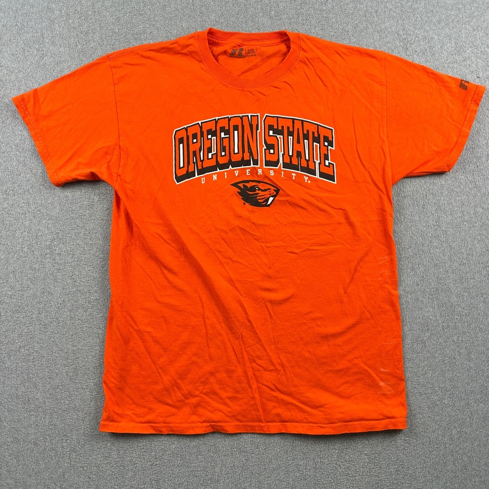 Oregon State T Shirt Mens L Orange NCAA Football Russell Athletic Beavers